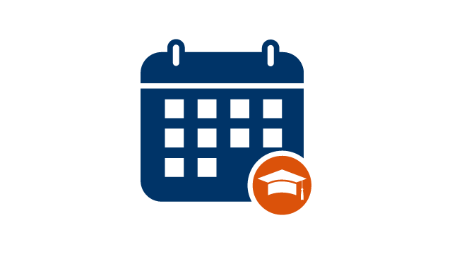 Calendar with graduation cap icon.
