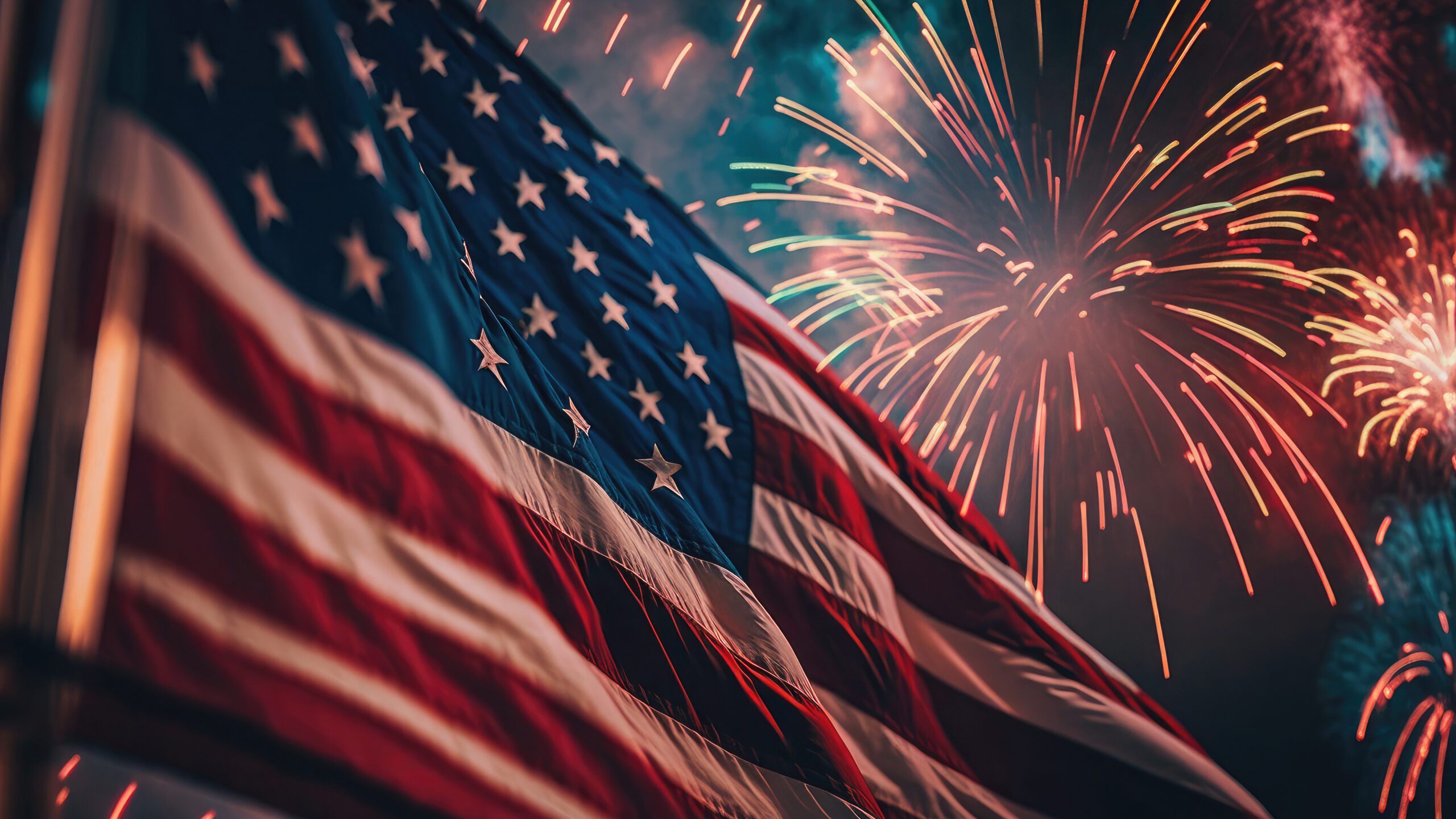 4th of july flag and fireworks