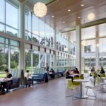The light-filled library commons at GGU's Parkmerced campus.